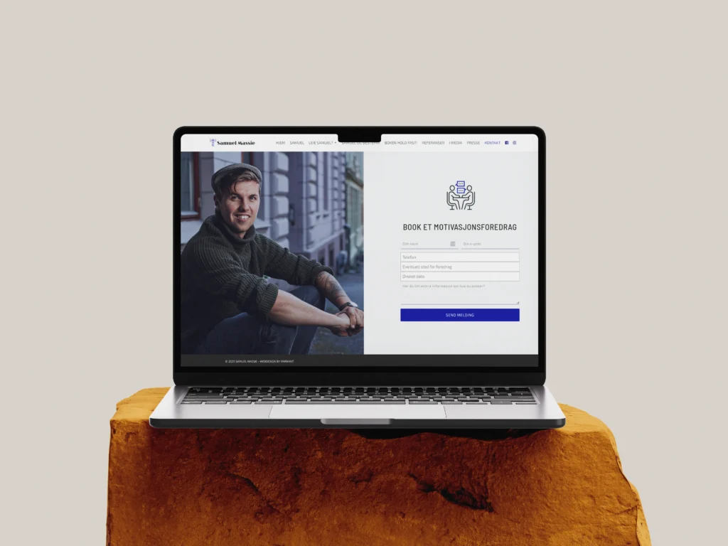 Laptop med nettside for motivasjons- og selvutviklingskurs, fokus på personlig vekst.